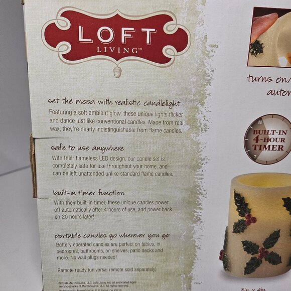 Loft Living Holly Berry Glittered 3 Piece LED Pillar Flameless Candle Set - Picture 7 of 9